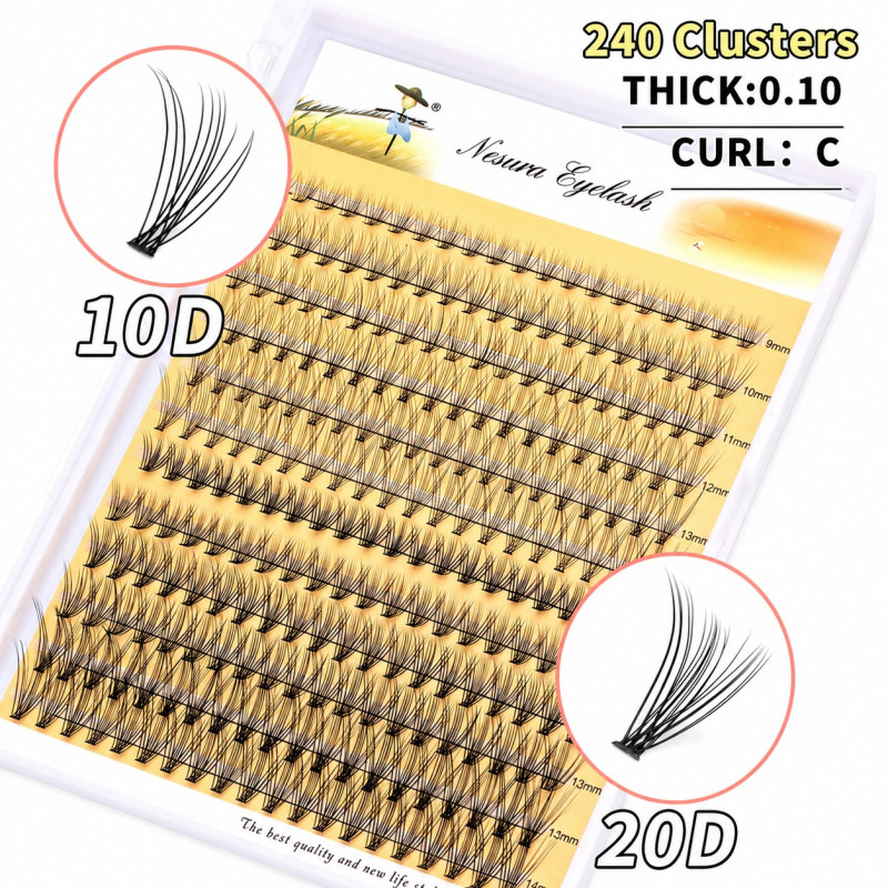 Nesura 12 rows cluster eyelashes | Classic | 10D+20D | 0.10 C curl | mix 9-14 mm