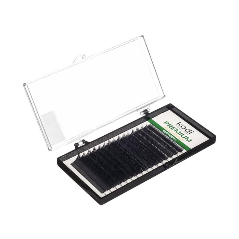 Eyelashes for extension Kodi (16 rows) PREMIUM Butterfly Green / B 0.07 mix 6-13 mm / black