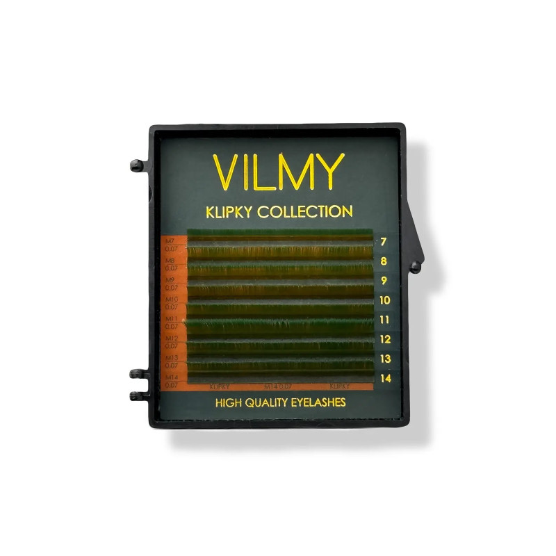 Ресницы для наращивания VILMY KLIPKY (8 линий) - GREEN mix C+ / 0,07 / 7-14 мм