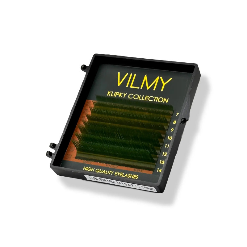 Eyelashes for extension VILMY KLIPKY (8 lines) - GREEN mix C / 0.07 / 7-14 mm
