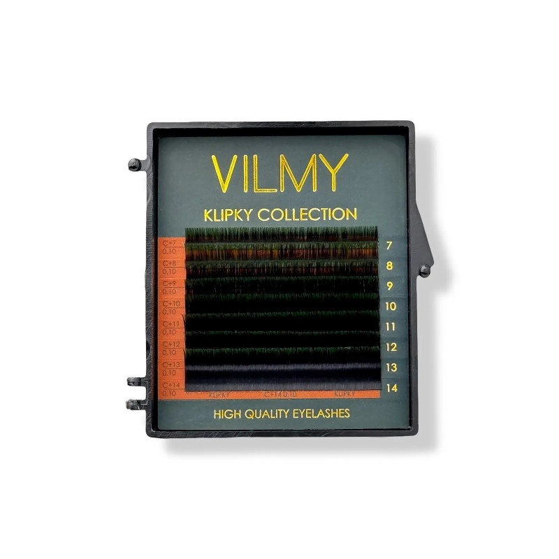 Вії для нарощування VILMY KLIPKY (two-tone 8 ліній) - Ombre GREEN mix C/0,07/7-14 мм