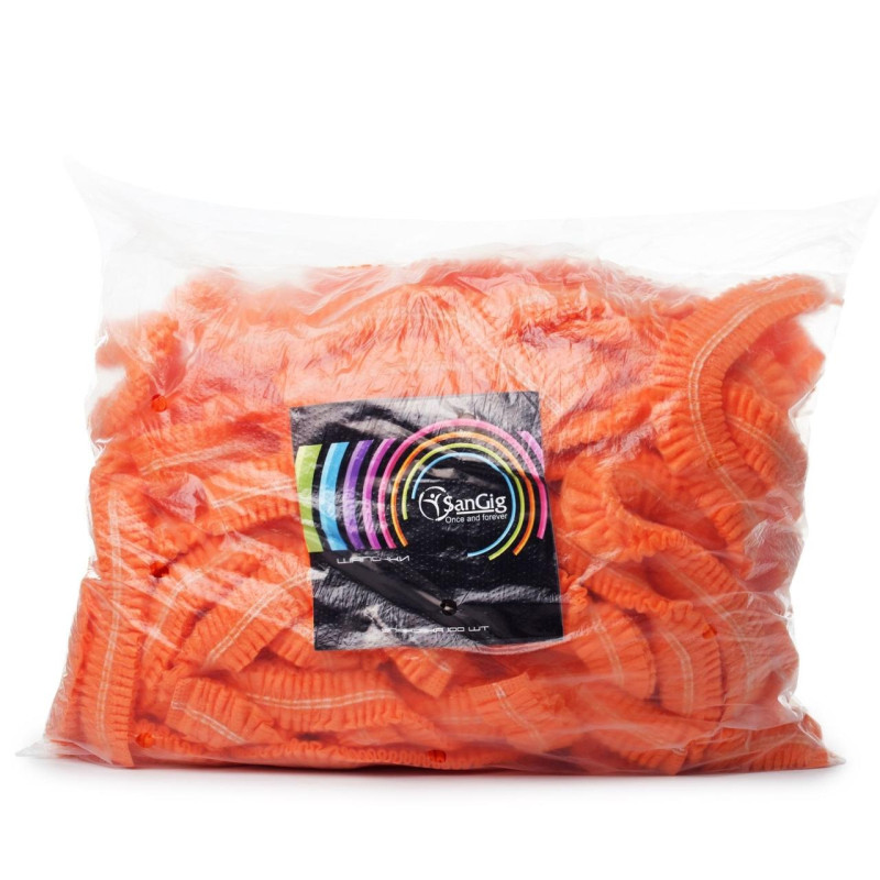 Czapki Spunbond z gumką SANGIG, opakowanie 100 szt. (pomarańczowe)