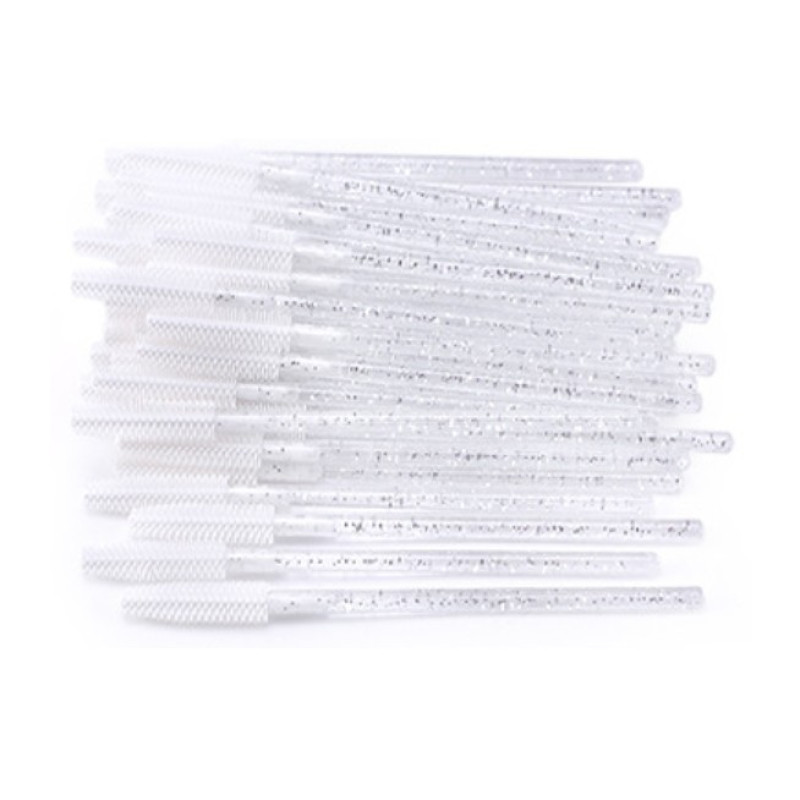 Eyebrow and eyelash brushes SILICONE - glitter white - 50 pcs in pack