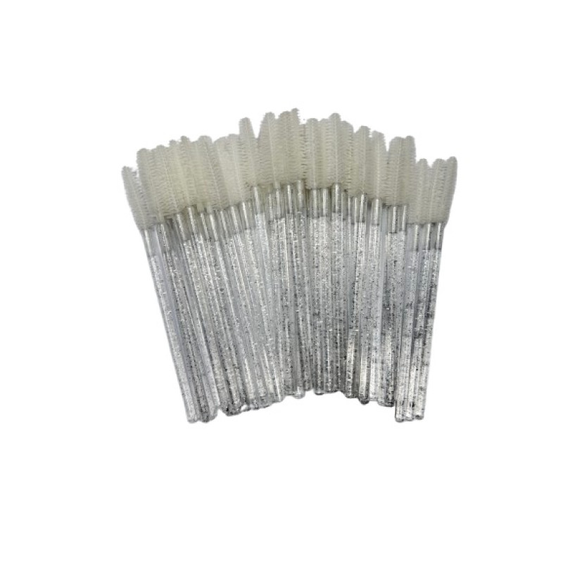 Silicone Eyebrow and Eyelash Brushes - White Glitter - 50 pcs per pack - DISCOUNT
