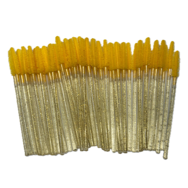 Silicone Eyebrow and Eyelash Brushes - Yellow Glitter - 50 pcs per pack - DISCOUNT