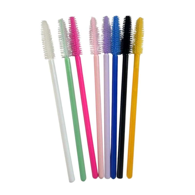 Silicone brushes for eyebrows and eyelashes - solid color pale pink, 50 pcs per pack