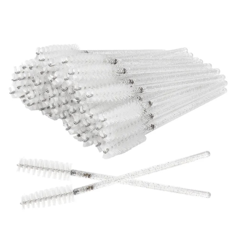 Brushes for eyebrows and eyelashes, fleecy glitter / white with sparkles / 50 pcs per pack