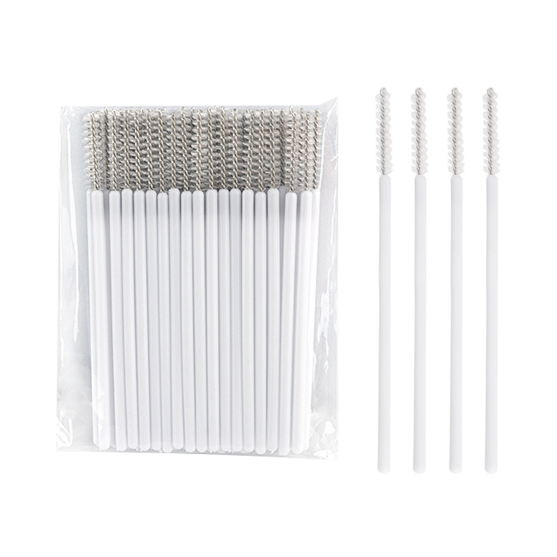 Thin fluffy brushes for eyebrows and eyelashes - white, 50 pcs per pack