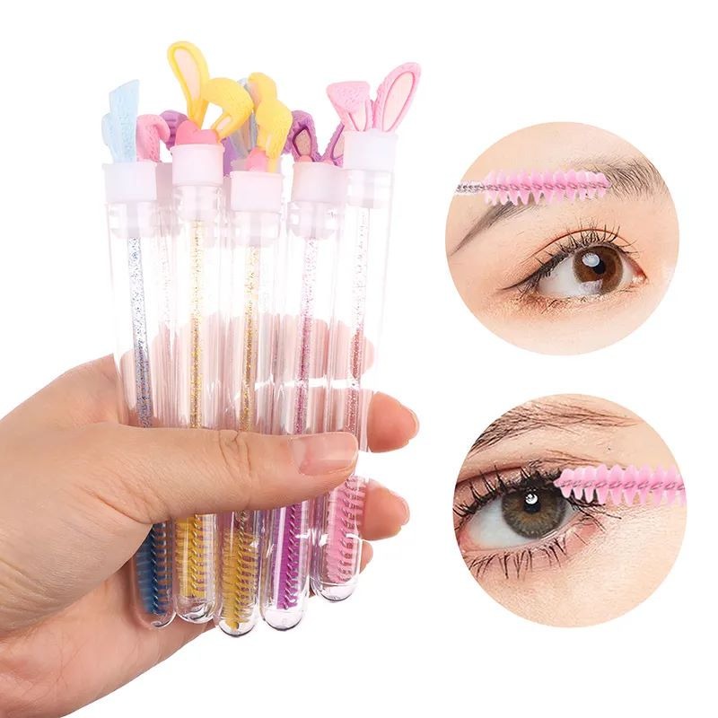 Individually packaged eyelash brush - PINK bunny, 1 pc in a tube