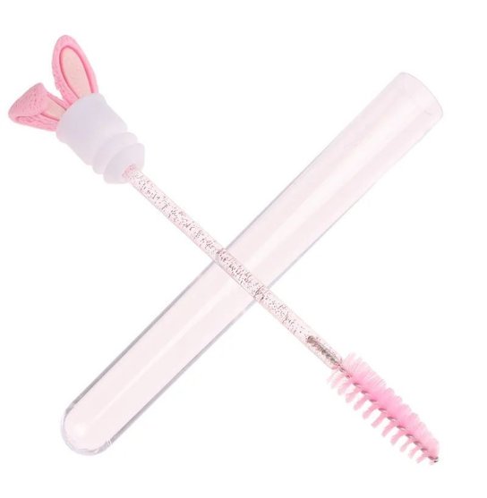 Individually packaged eyelash brush - PINK bunny, 1 pc in a tube