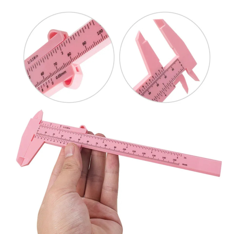 Plastic eyebrow caliper with plastic rod / pink, 150 mm