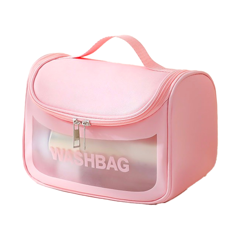 Washbag with slogan / pink