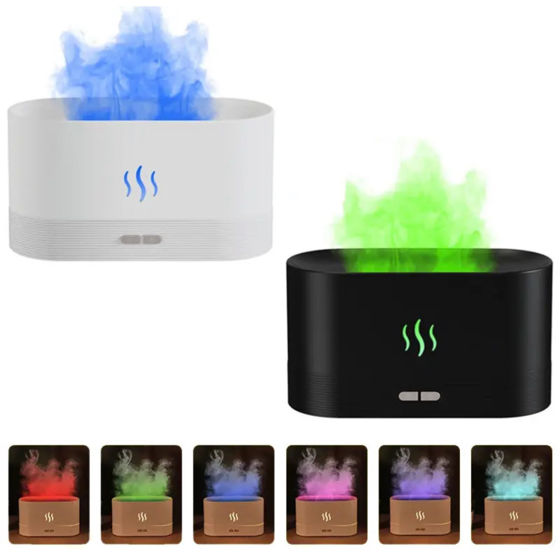 Air humidifier aroma diffuser with light on USB / Fireplace (flame effect) / black