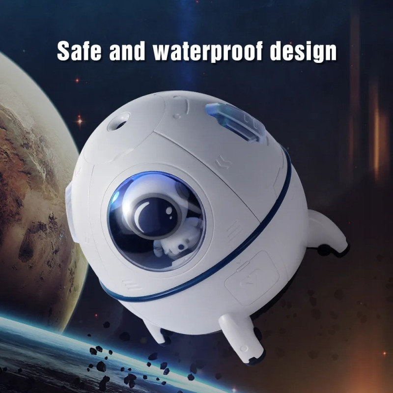 Air humidifier-night light astronaut in a rocket with backlight on USB / purple