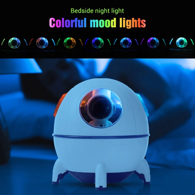 Air humidifier-night light astronaut in a rocket with backlight on USB / purple