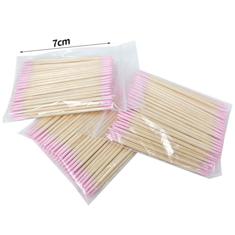 Bamboo Cotton Swabs, 100 pcs (thin), 7 cm, DOUBLE-ENDED - Pink