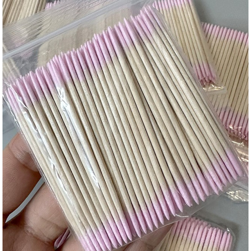 Bamboo Cotton Swabs, 100 pcs (thin), 7 cm, DOUBLE-ENDED - Pink