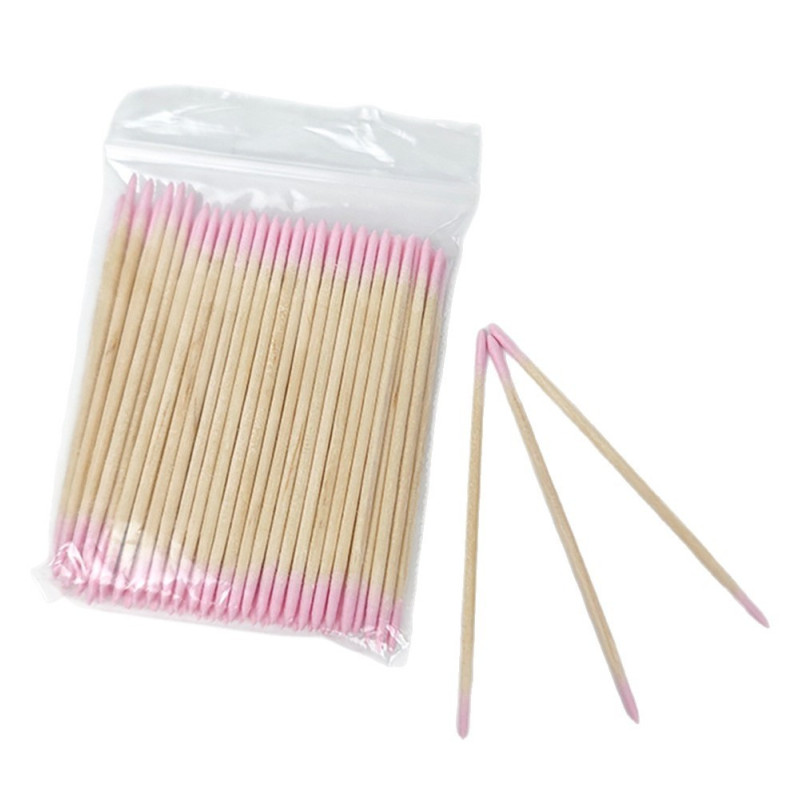 Bamboo Cotton Swabs, 100 pcs (thin), 7 cm, DOUBLE-ENDED - Pink
