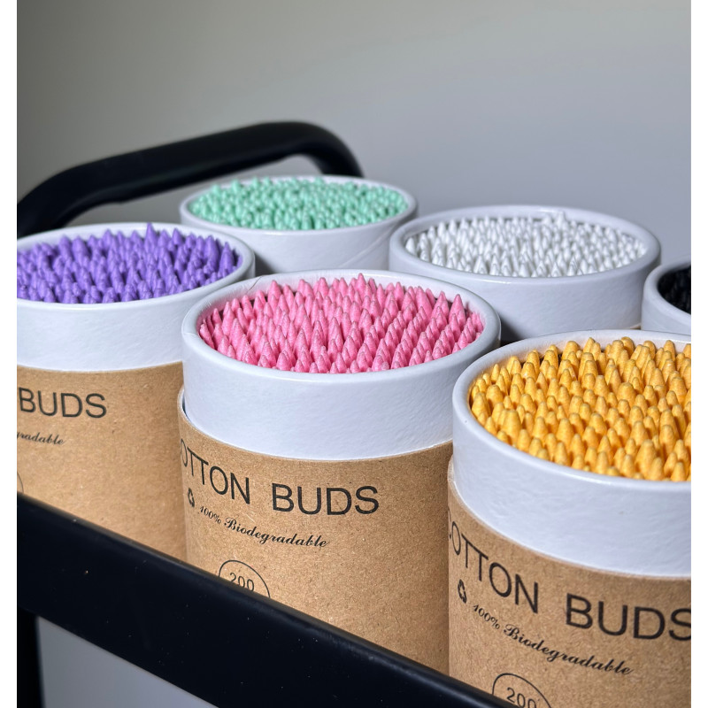 Cotton Buds Bamboo Cotton Swabs, 200 pcs cardboard round packaging - green