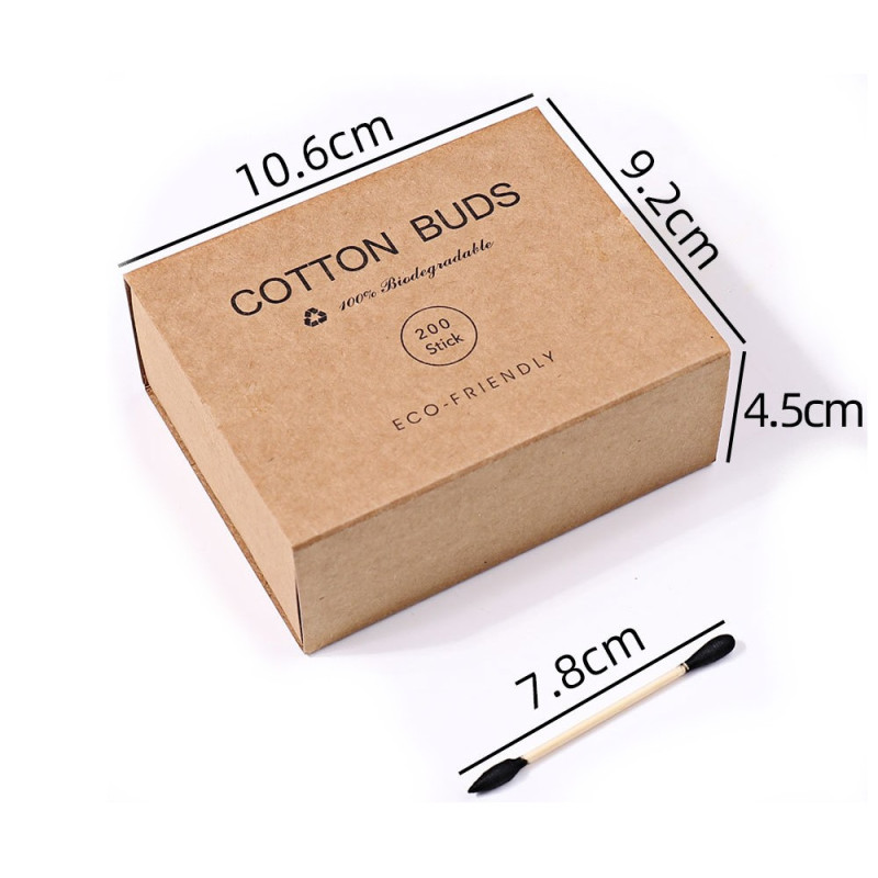 Ватні палички бамбукові Cotton Buds, 200 шт картонна квадратна упаковка - рожеві