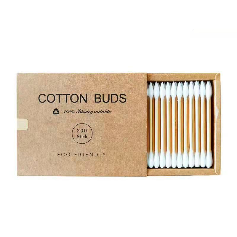 Cotton Buds Bamboo Cotton Swabs, 200 pcs. Cardboard Square Pack - White