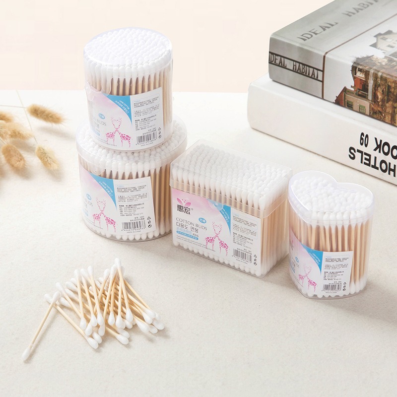 Bamboo cotton swabs in a plastic tube - round packaging, 200 pcs.