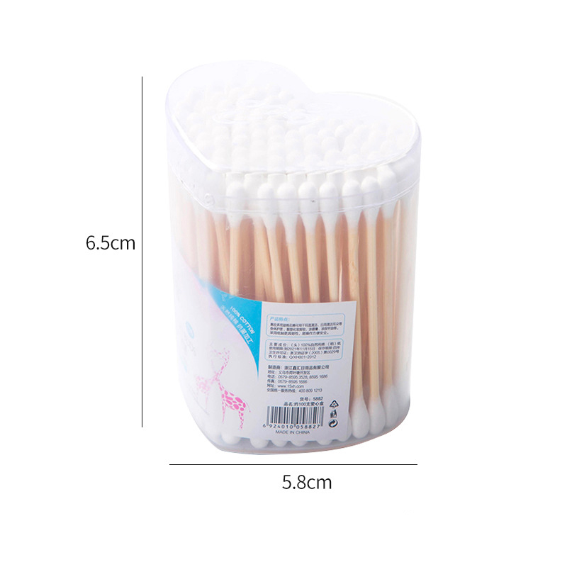 Bamboo cotton swabs in a plastic tube - heart-shaped packaging, 150 pcs.