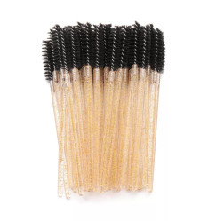 Brushes for eyebrows and eyelashes fluffy glitter / sequins gold handle - black bristles / 50 pcs per pack