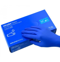 Rękawiczki nitrylowe Mercator Medical Nitrylex Basic w kolorze ciemnoniebieskim, opakowanie 100 szt., rozmiar M