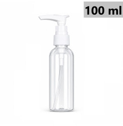 Pump bottle, cosmetic container - CLEAR with white pump, 100 ml