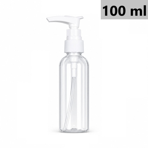 Pump bottle, cosmetic container - CLEAR with white pump, 100 ml