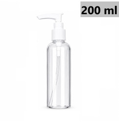 Pump bottle, cosmetic container - CLEAR with white pump, 200 ml