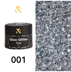 Гель гліттер для дизайну нігтів F.O.X/Glow Glitter Gel/001, 5 мл (баночка)