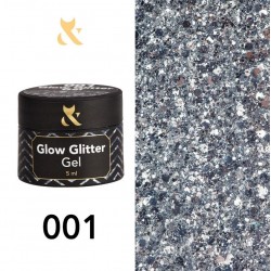 Гель глиттер для дизайна ногтей F.O.X / Glow Glitter Gel / 001, 5 мл (баночка)