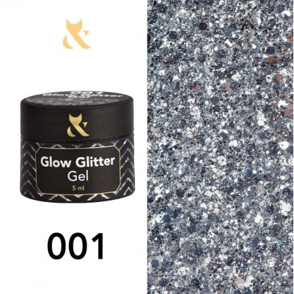 Гель глиттер для дизайна ногтей F.O.X / Glow Glitter Gel / 001, 5 мл (баночка)