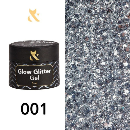 Гель глиттер для дизайна ногтей F.O.X / Glow Glitter Gel / 001, 5 мл (баночка)