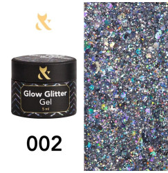 Гель гліттер для дизайну нігтів F.O.X/Glow Glitter Gel/002, 5 мл (баночка)