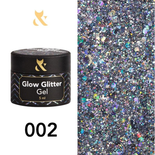 Гель гліттер для дизайну нігтів F.O.X/Glow Glitter Gel/002, 5 мл (баночка)