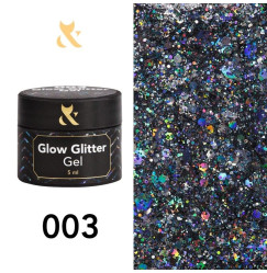 Гель гліттер для дизайну нігтів F.O.X/Glow Glitter Gel/003, 5 мл (баночка)