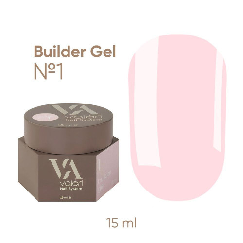 Гель для нарощування VALERI - Builder Gel - №1 Nude (світло-рожевий), баночка, 15 мл