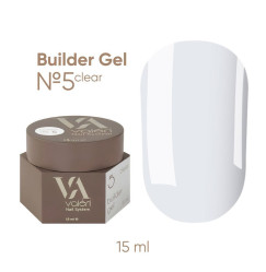 Гель для нарощування VALERI - Builder Gel - №5 Clear (прозорий), баночка, 15 мл