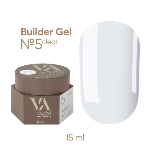 Гель для нарощування VALERI - Builder Gel - №5 Clear (прозорий), баночка, 15 мл