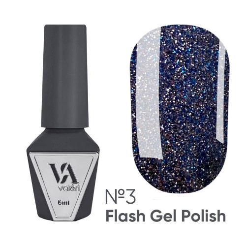 Reflective gel polish VALERI Flash No. 03 (silver-blue), 6 ml