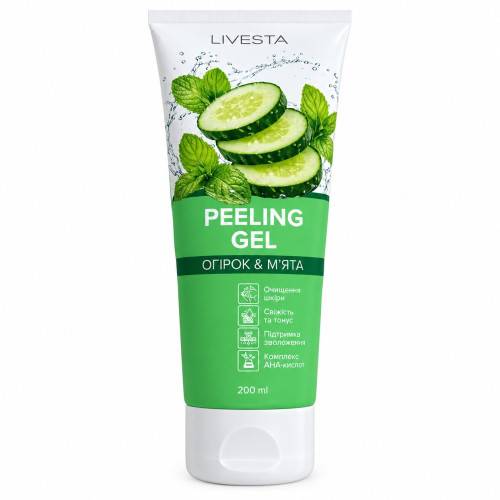 Гель-пілінг для обличчя з екстрактом огірка та м'яти Livesta - Peeling Gel, 200 мл