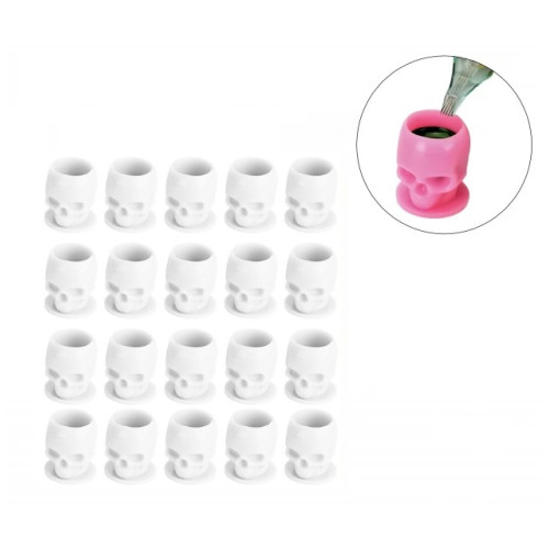 Tattoo ink, paint, and pigment caps, 50 pcs per pack - skull - white