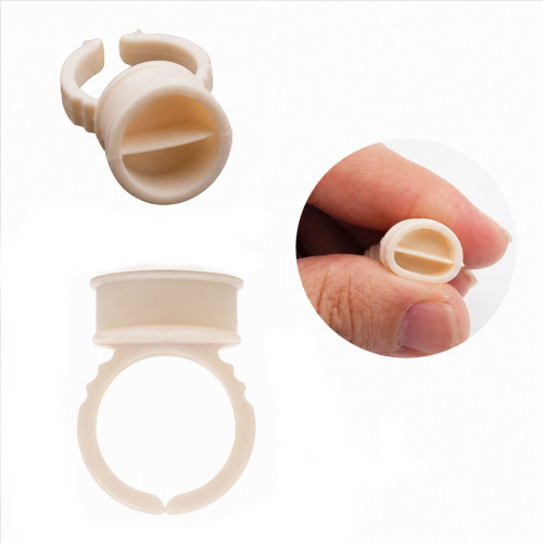 Silicone Glue Ring for Eyelash Extension with 2 Compartments - Beige, 1 pc