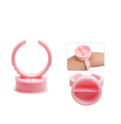 Glue ring for eyelash extension 2 compartments / pink, 10 pcs