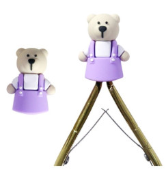 Silicone protective cap for manicure tools - teddy bear in a purple dress, 1 pc.
