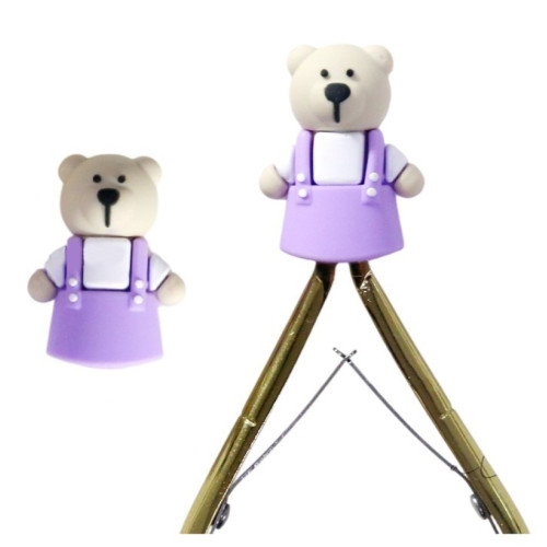 Silicone protective cap for manicure tools - teddy bear in a purple dress, 1 pc.