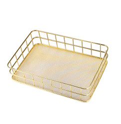 Rectangular wire mesh metal container - gold